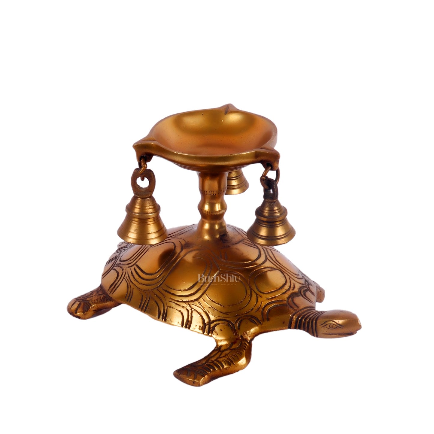 Unique Pure Fine Brass Tortoise Diya with Bells - Budhshiv.com