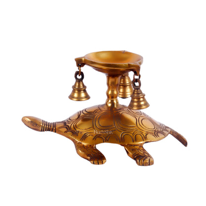 Unique Pure Fine Brass Tortoise Diya with Bells - Budhshiv.com