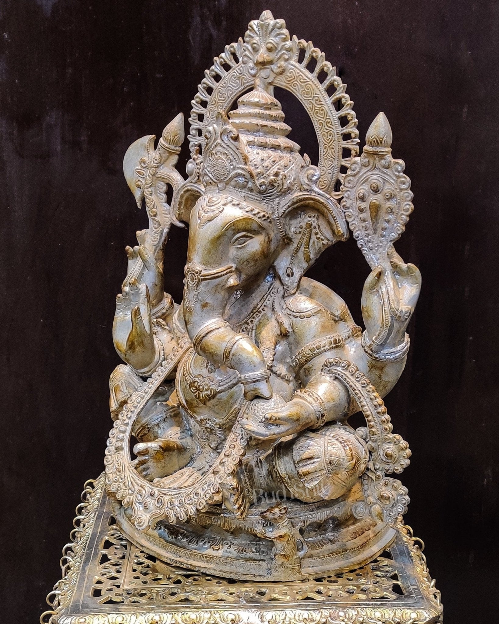 Unique Stone Finish Ganesha Brass Idol Height 20 inches - Budhshiv.com