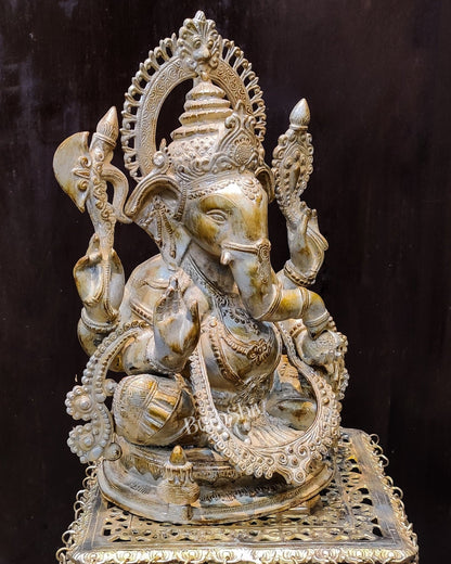 Unique Stone Finish Ganesha Brass Idol Height 20 inches - Budhshiv.com