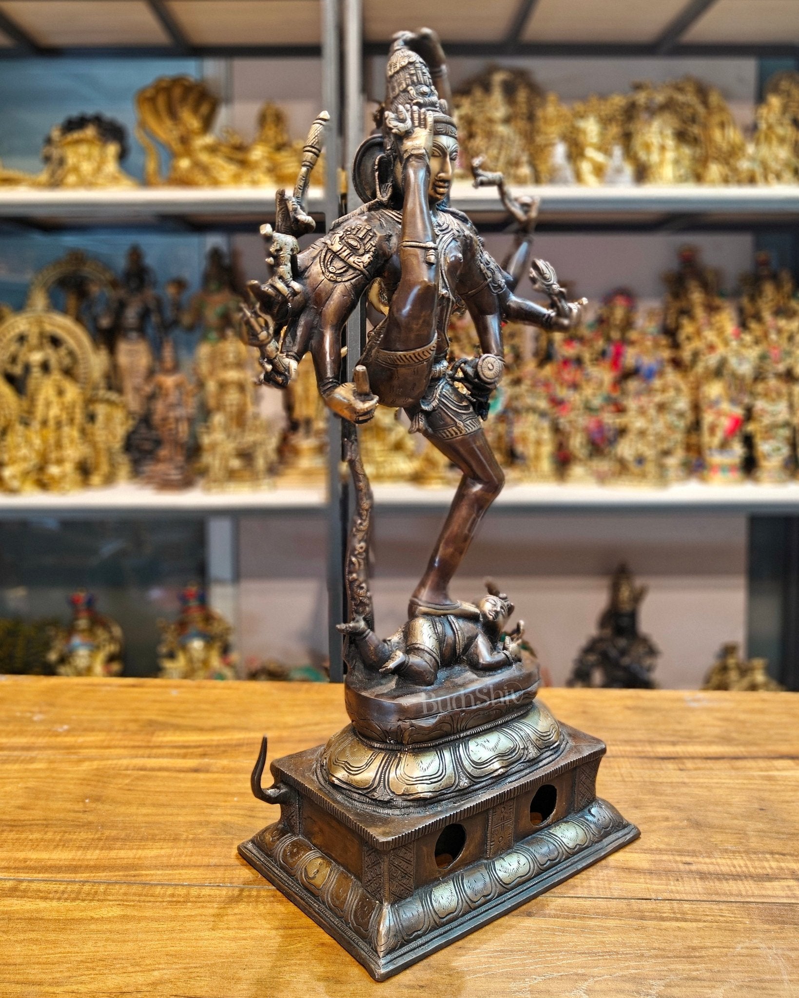 Urdhava Tandava Intricate 26-Inch Brass Tripurantaka Lord Shiva Statue - Budhshiv.com