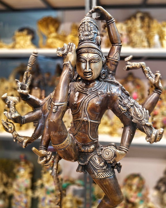 Urdhava Tandava Intricate 26-Inch Brass Tripurantaka Lord Shiva Statue - Budhshiv.com