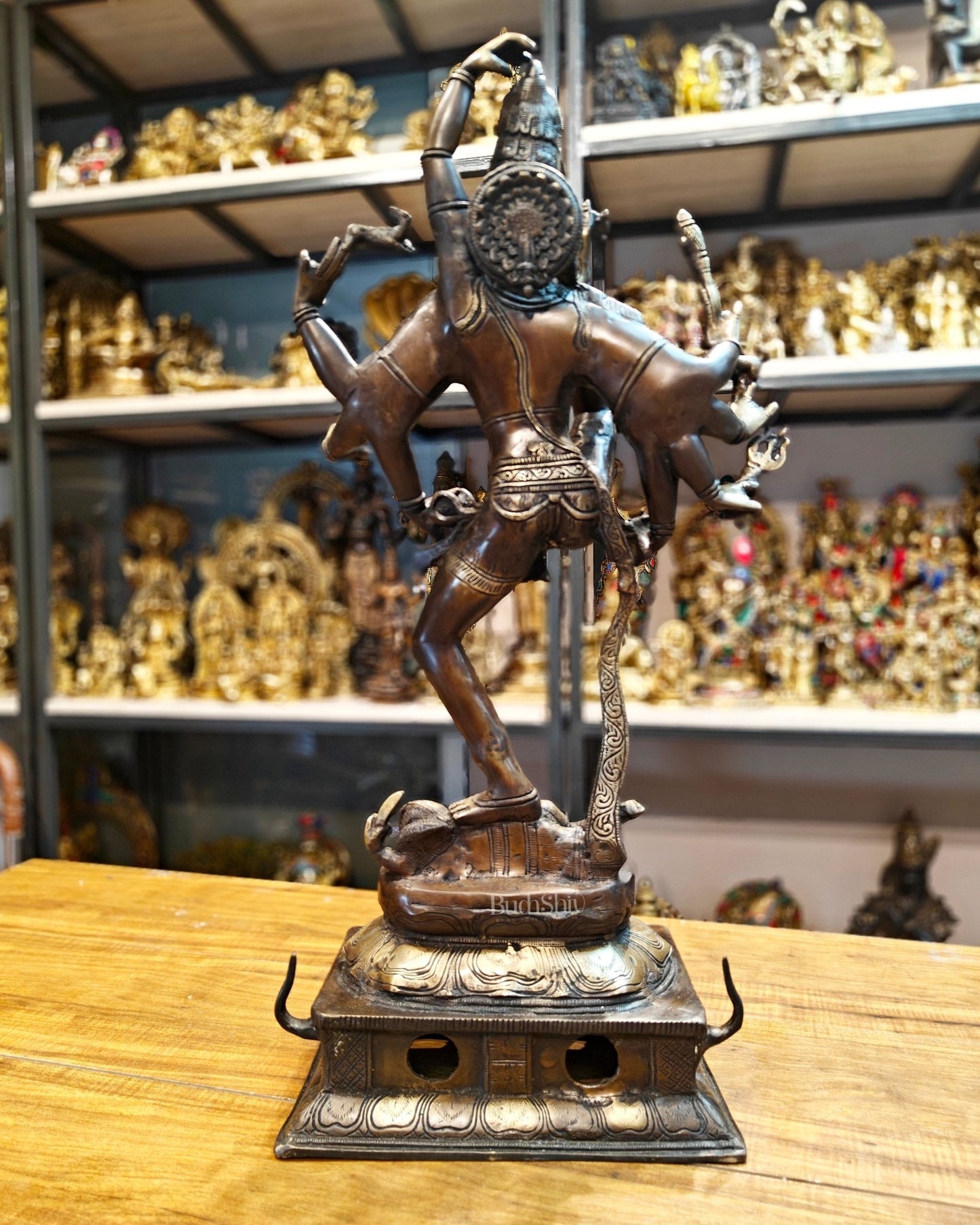 Urdhava Tandava Intricate 26-Inch Brass Tripurantaka Lord Shiva Statue - Budhshiv.com