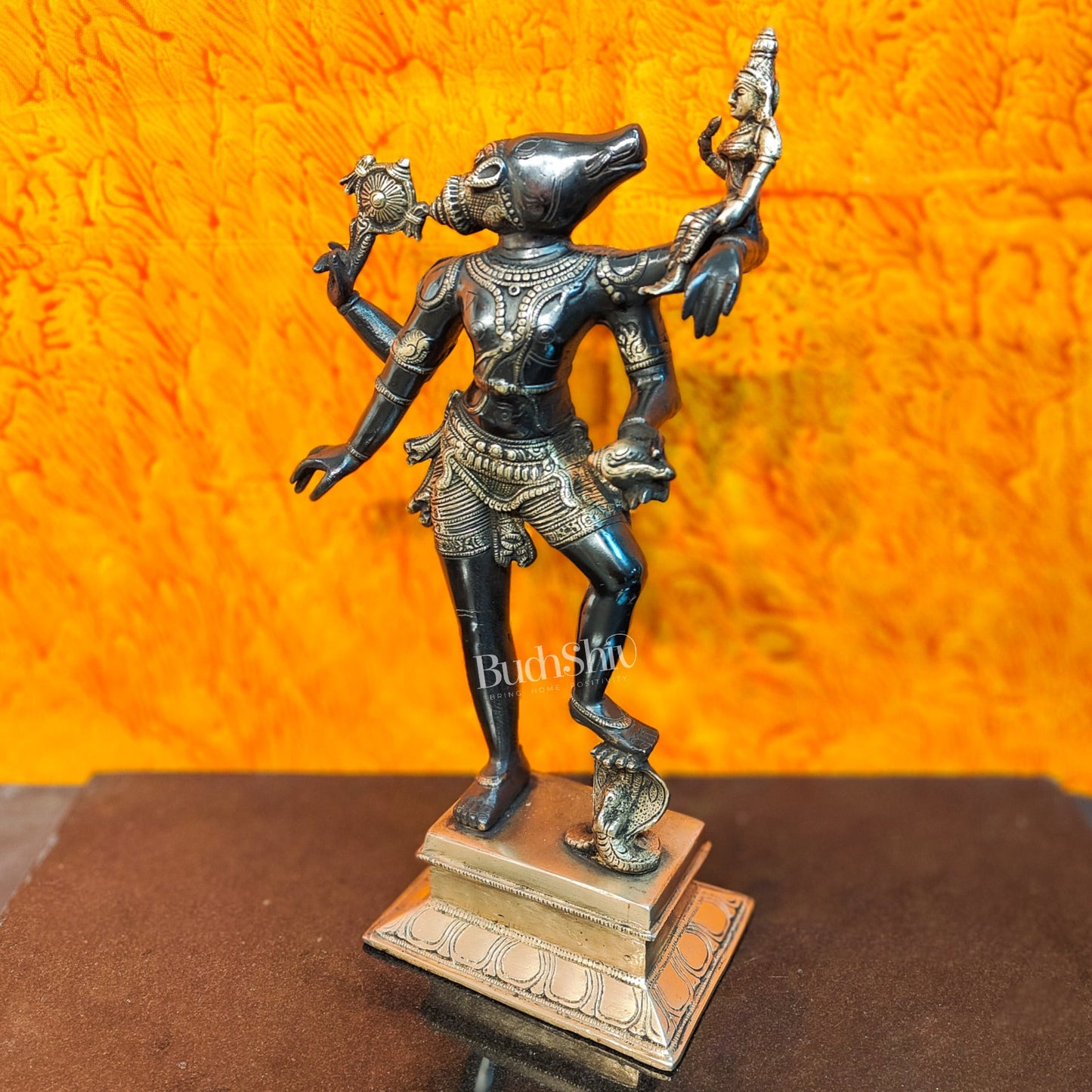 Varaha with Bhooma Devi Varaha Lakshmi Brass Statue 17 inch Black Gold - Budhshiv.com