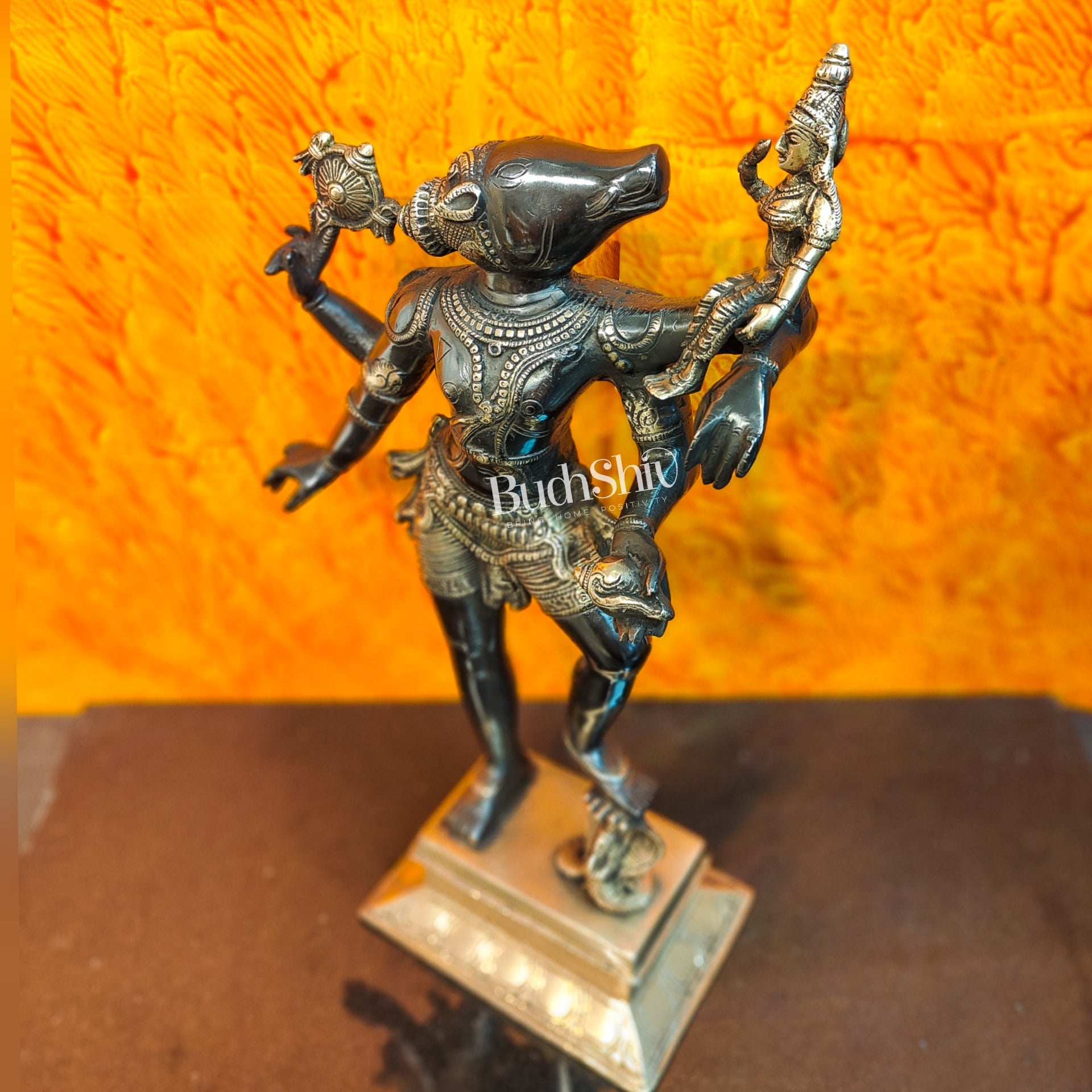 Varaha with Bhooma Devi Varaha Lakshmi Brass Statue 17 inch Black Gold - Budhshiv.com