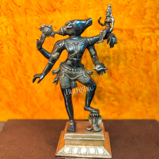 Varaha with Bhooma Devi Varaha Lakshmi Brass Statue 17 inch Black Gold - Budhshiv.com