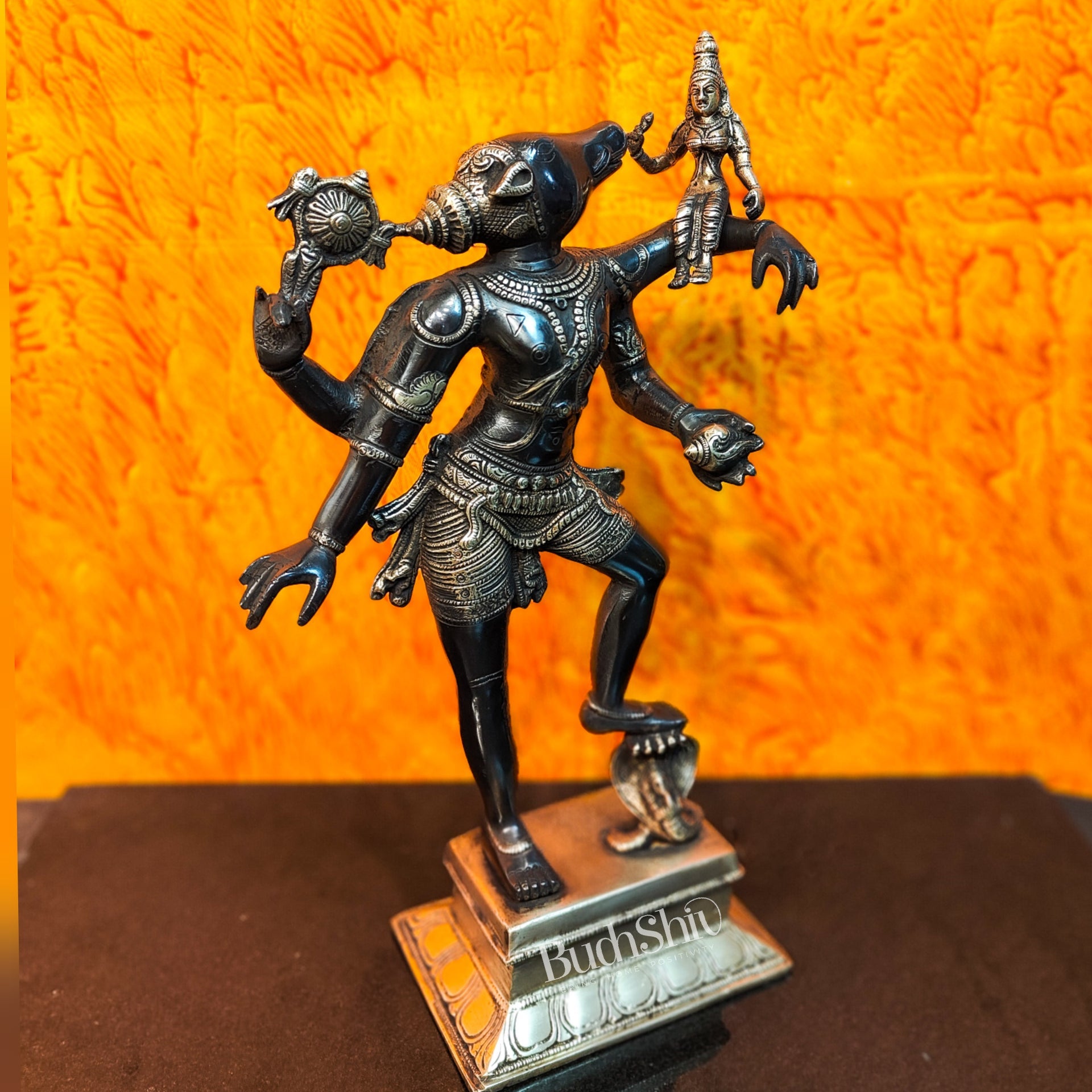 Varaha with Bhooma Devi Varaha Lakshmi Brass Statue 17 inch Black Gold - Budhshiv.com