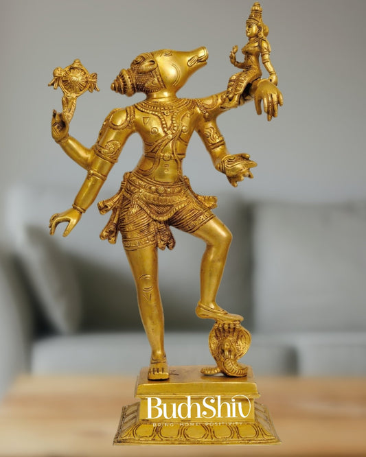 Varaha with Bhooma Devi Varaha Lakshmi Brass Statue 17 inch Gold - Budhshiv.com