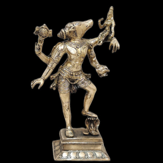 Varaha with Bhooma Devi Varaha Lakshmi Brass Statue 17 inch Polished Brass - Budhshiv.com