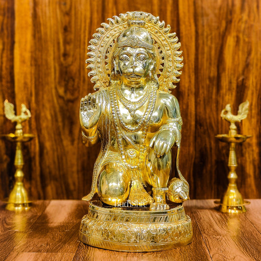 Veer Hanuman Brass Statue | Kneeling Aashirwaad Mudra | 19.5 inch - Budhshiv.com