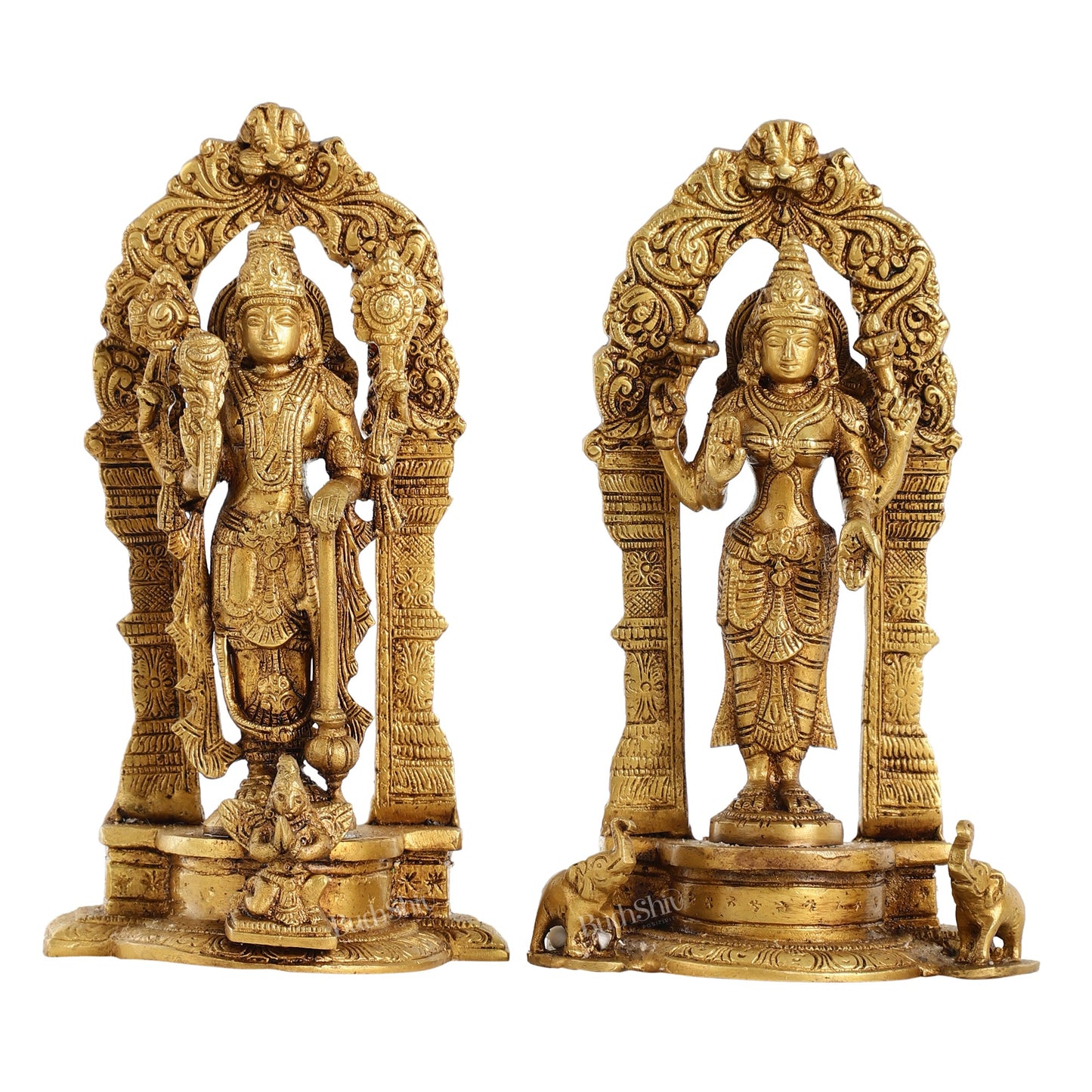 Vishnu Lakshmi Brass idols 9 inch - Budhshiv.com