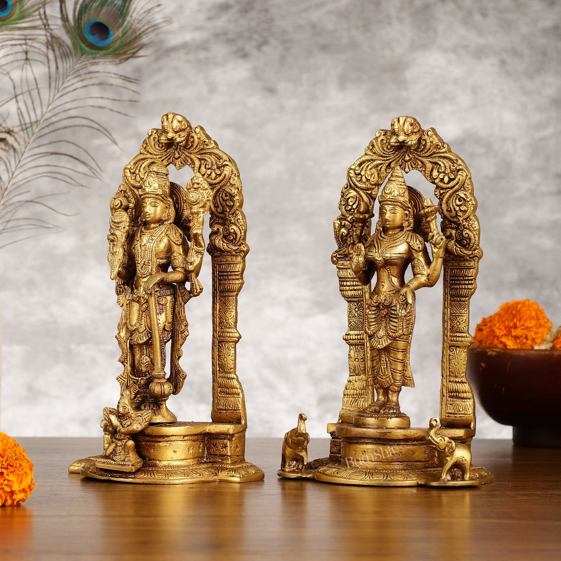 Vishnu Lakshmi Brass idols 9 inch - Budhshiv.com