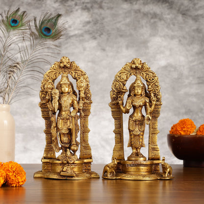 Vishnu Lakshmi Brass idols 9 inch - Budhshiv.com