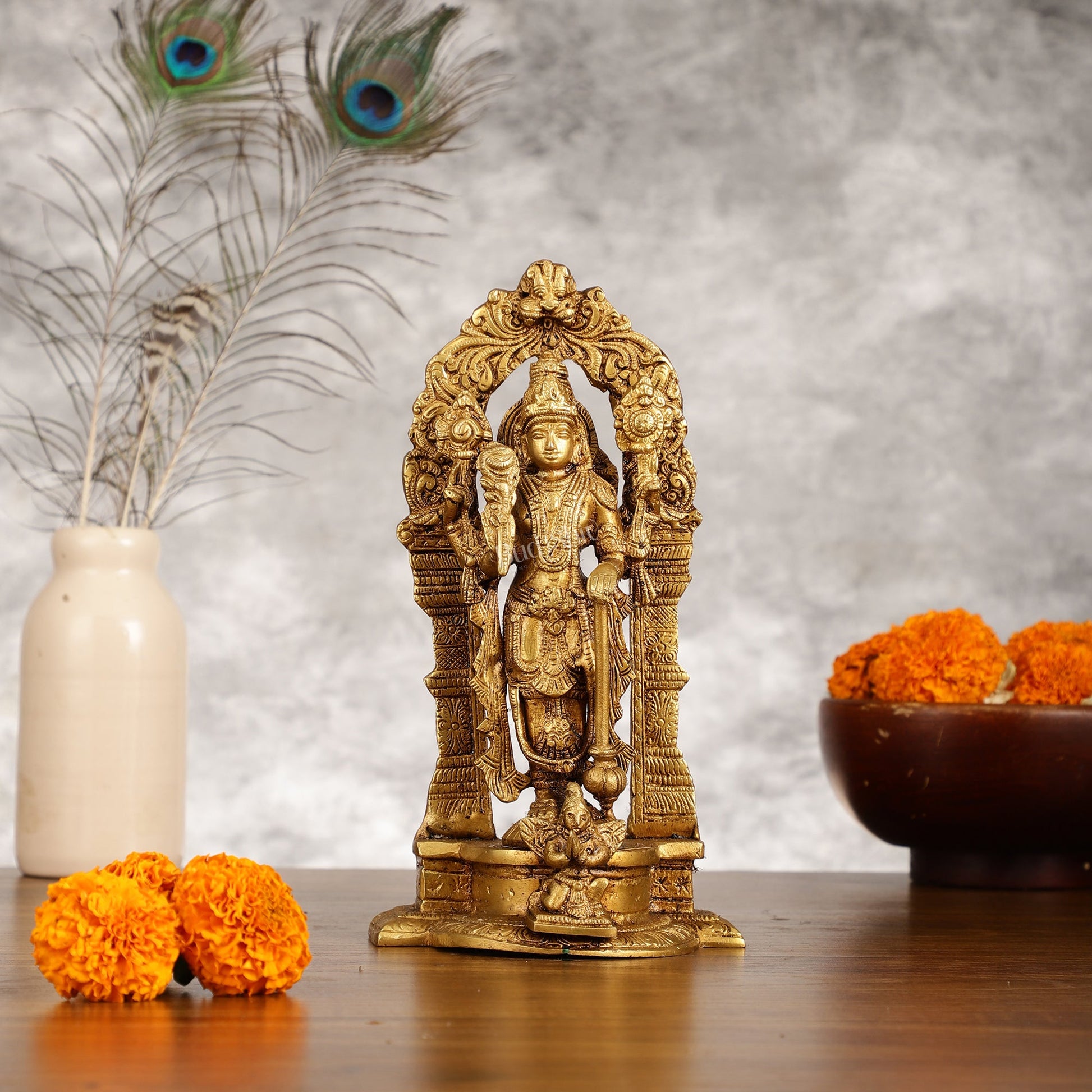 Vishnu Lakshmi Brass idols 9 inch - Budhshiv.com