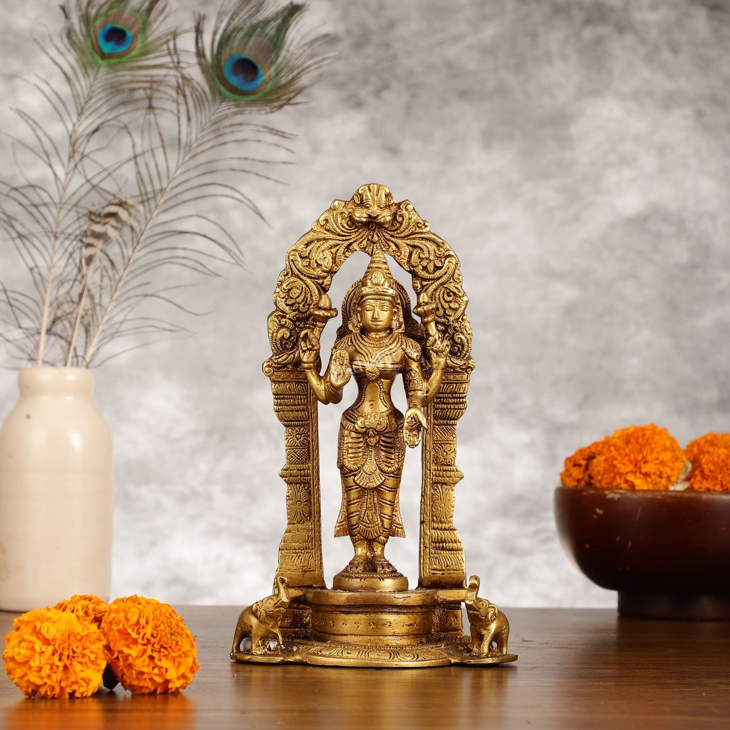 Vishnu Lakshmi Brass idols 9 inch - Budhshiv.com