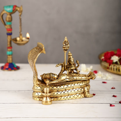 Vishnu lakshmi Elegant 5 Inch Lord Anantha Padmanabha Brass Murti Idol - Budhshiv.com