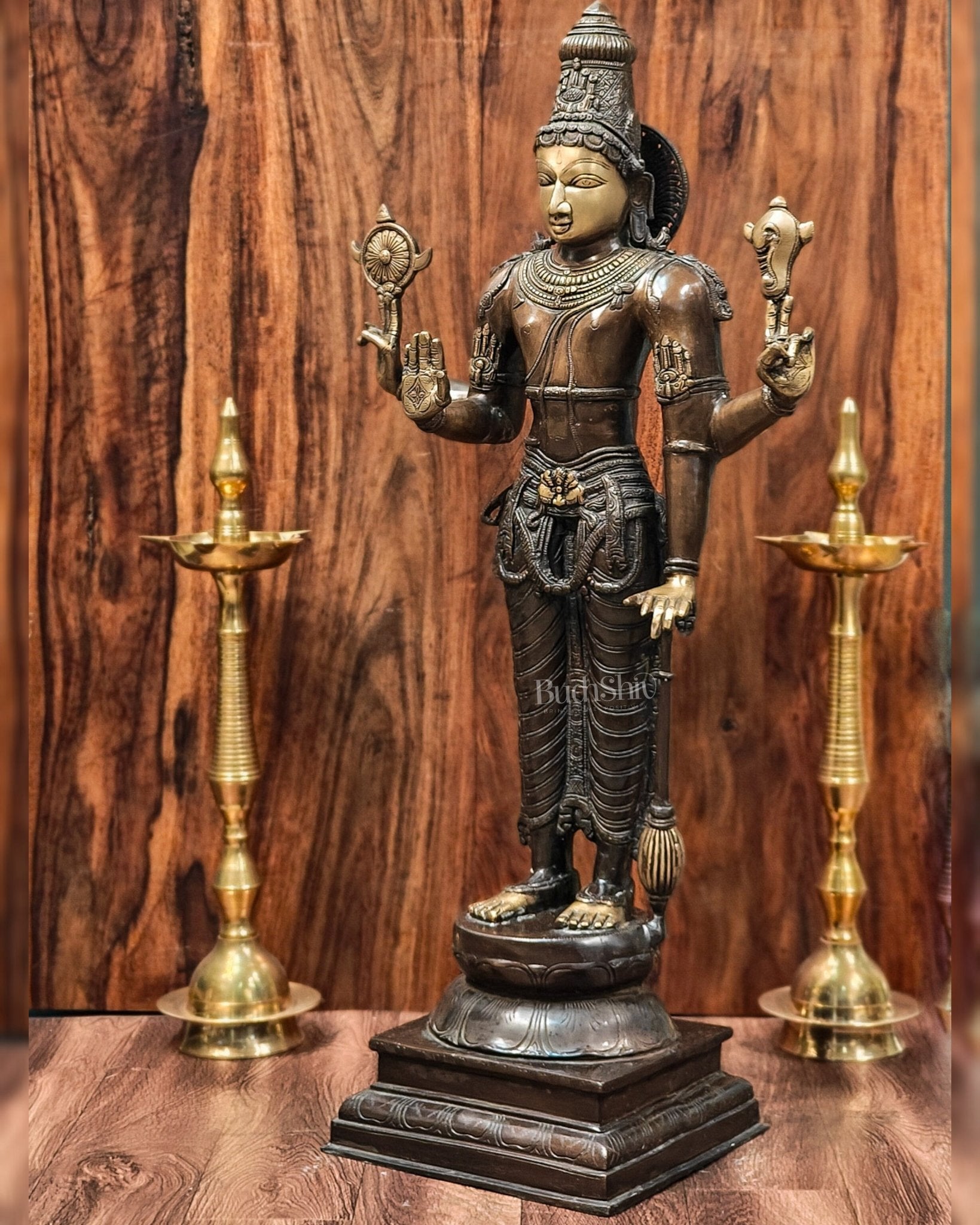 Vishnu Standing Brass Statue 38" – Budhshiv.com