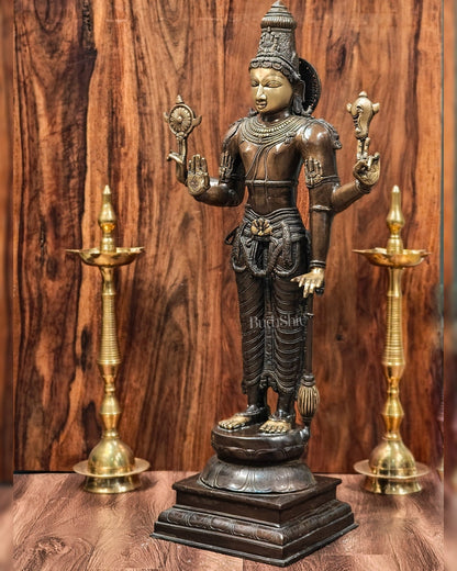 Vishnu Standing Brass Statue 38" - Budhshiv.com