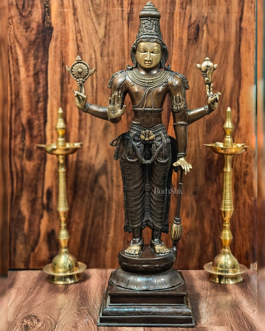 Vishnu Standing Brass Statue 38" - Budhshiv.com