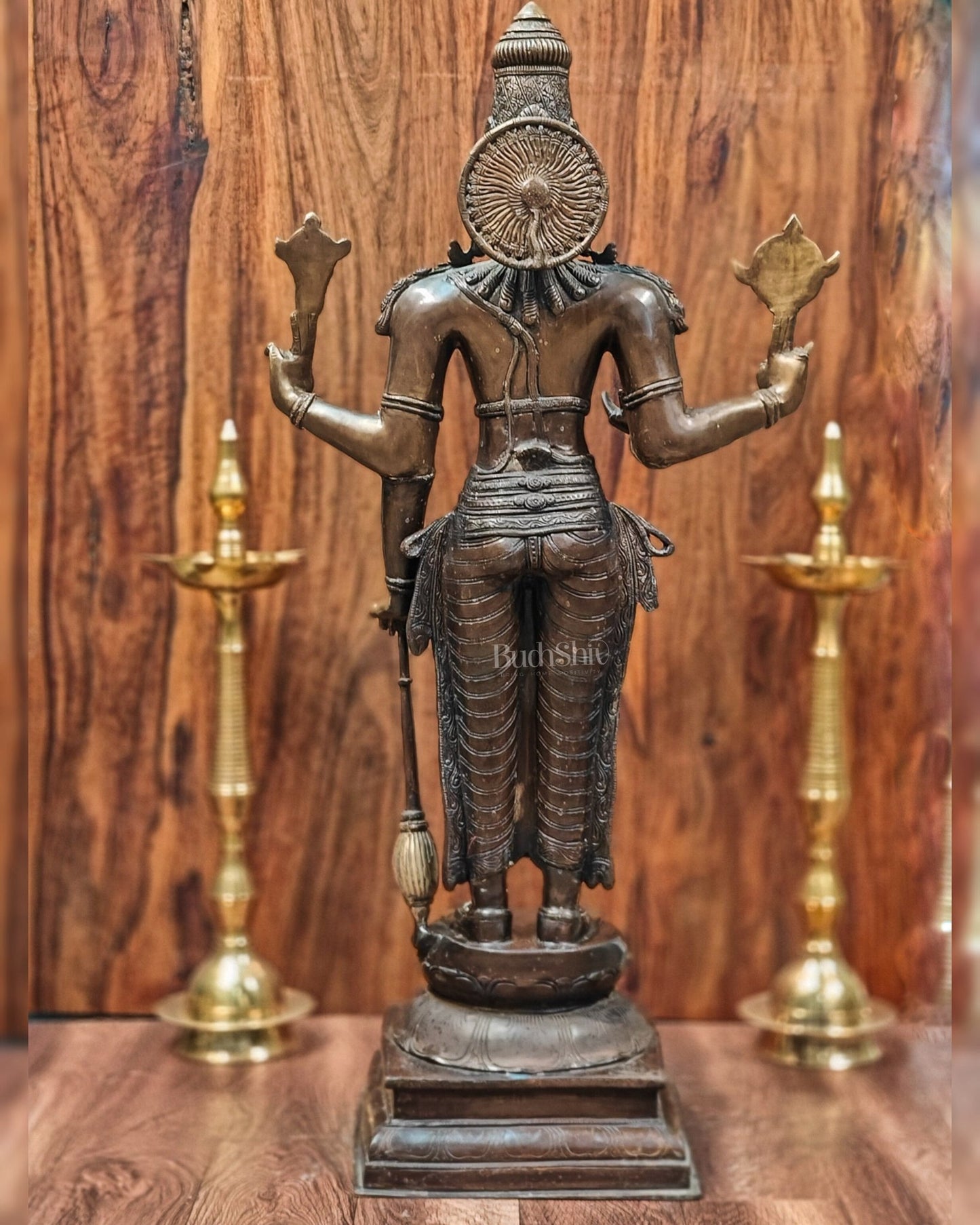 Vishnu Standing Brass Statue 38" - Budhshiv.com