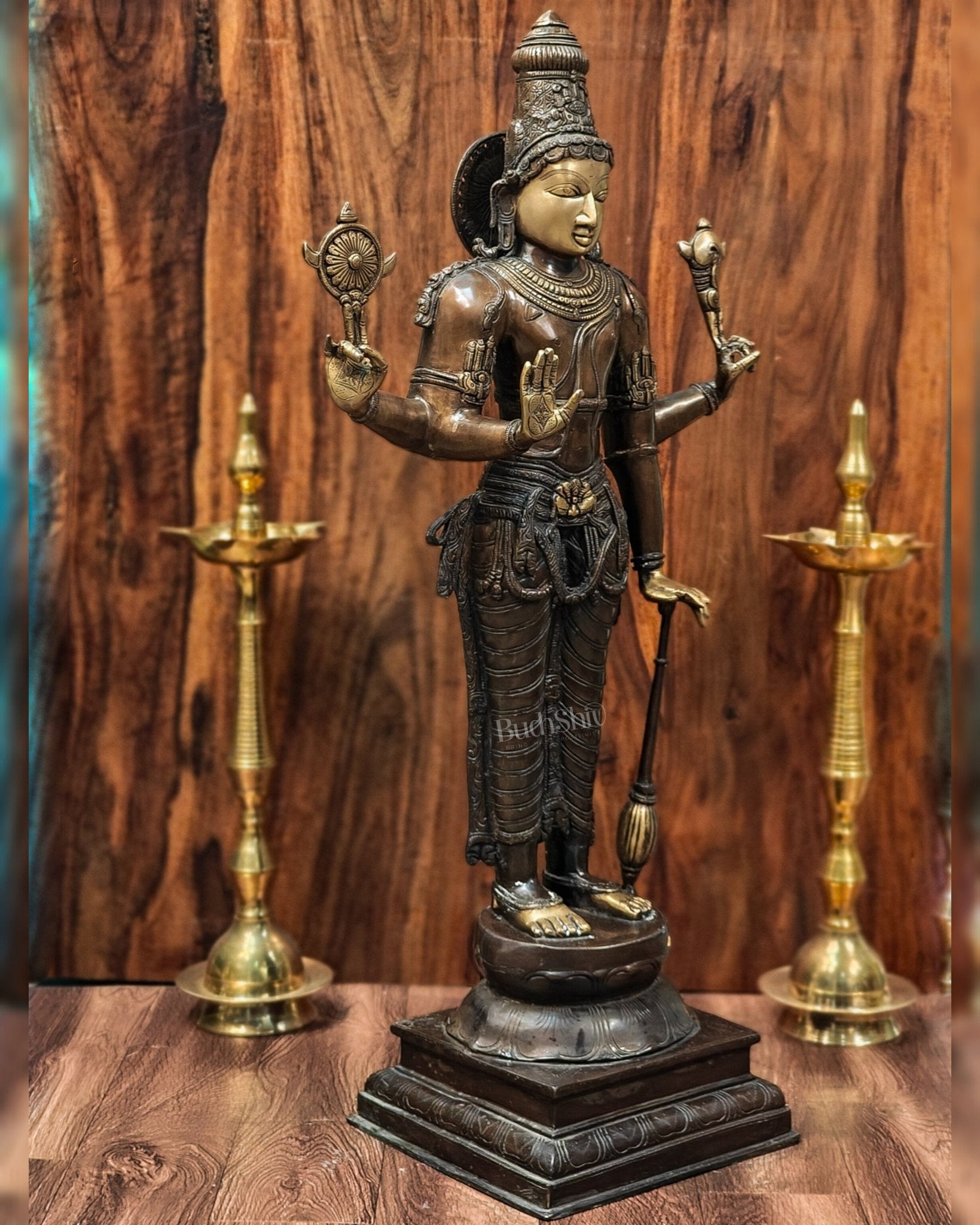 Vishnu Standing Brass Statue 38" - Budhshiv.com