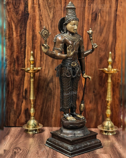 Vishnu Standing Brass Statue 38" - Budhshiv.com