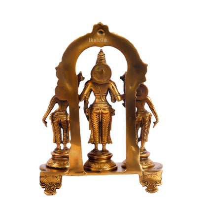 Vishnu with Bhudevi and Sridevi Brass statue with Prabhavali 10 inch - Budhshiv.com
