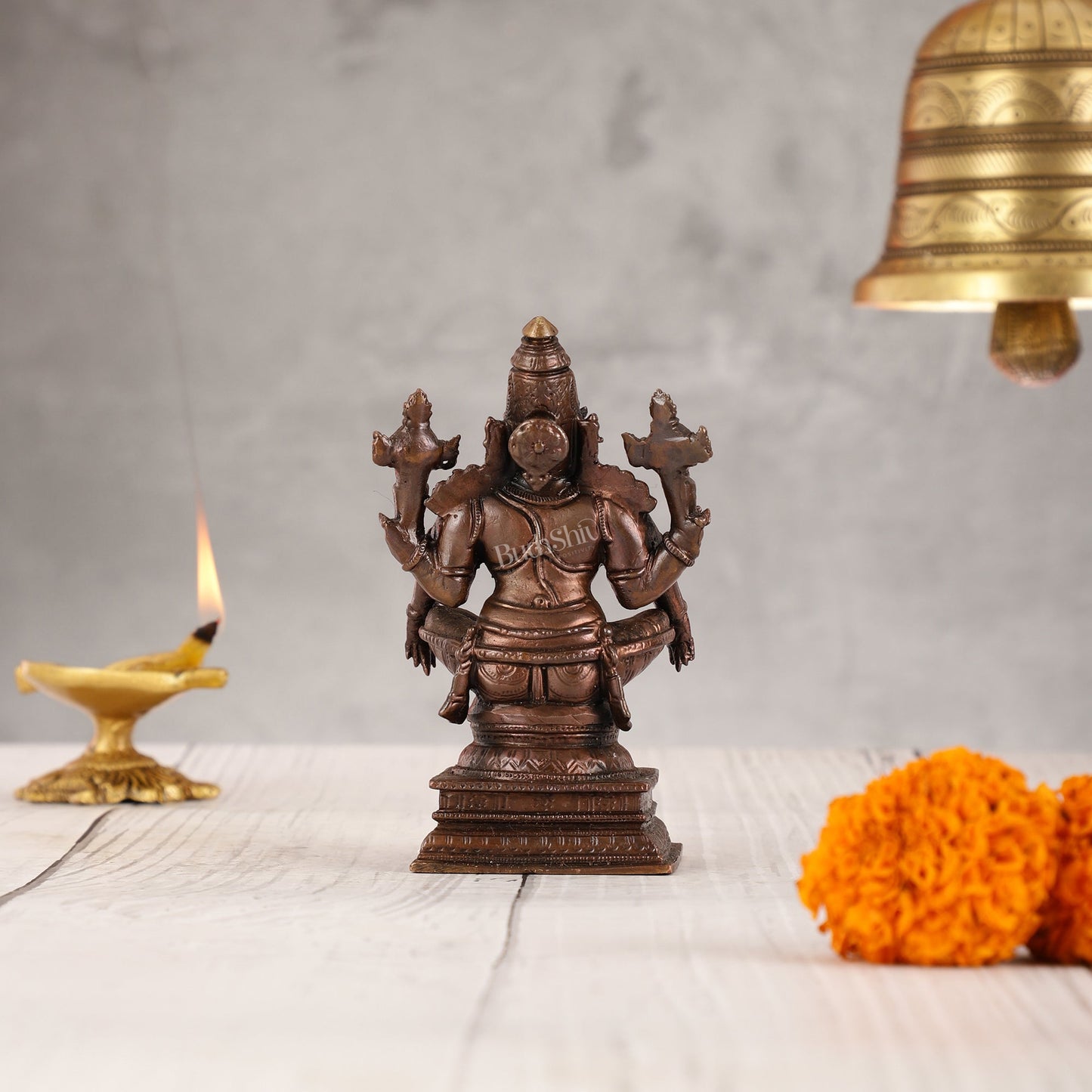 Yoga Narasimha Swamy Exclusive Pure Copper Idol - 5 Inch - Budhshiv.com